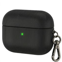 Luxe geribd hoesje voor oordopjes – Vertical Stripe design met sleutelhaak, geschikt voor AirPods 4 (Zwart) — thumbnail 1