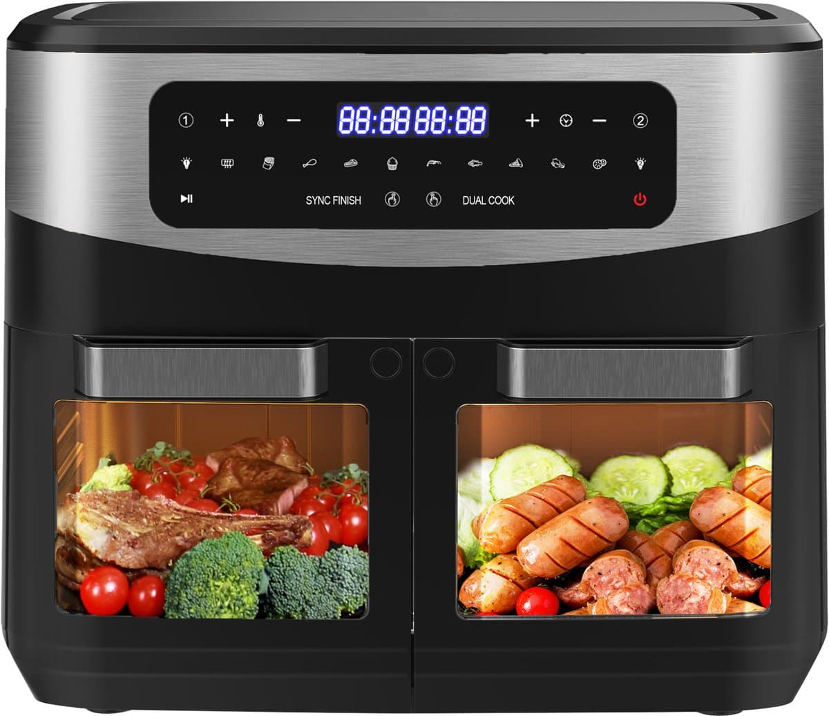 Dewelling KDFO-5511DTW 12L XXL Dual Zone Airfryer met Afneembare Scheidingswand – 2600W Heteluchtfriteuse met Kijkvenster – Sync Finish & Dual Cook — afbeelding 1