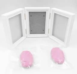 Allecto - Baby Handafdruk Voetspoor Fotolijst Kit voor Jongens en Meisjes - Perfecte Baby Douchegift - EN71 Speelgoedtest Geslaagd - Niet-giftig - Kindveilig - Roze Premium Klei & Witte Houten Lijsten. — thumbnail 4