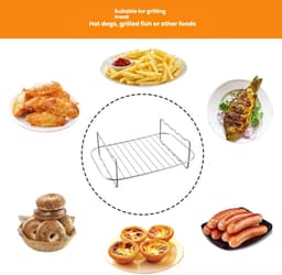 2-delig grillrooster - Stoomrek voor frituurpan - Dubbellaags grillrooster van roestvrij staal - Vierkant barbecuenet - Accessoires voor airfryer - met 4 vleesspiesnaald - Voor frituurpannen, ovens en magnetrons (zilver - diverse maten) — thumbnail 4