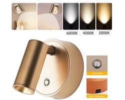 Draadloze LED-wandlamp Met Magnetische Bevestiging, Oplaadbaar Via USB, Zelfklevend, Spotlamp Met Aanraakschakelaar, Dimbaar in 3 Kleuren, Verstelbare Hoek, Bedlampje, Accentverlichting Voor Kunstwerken – Goud