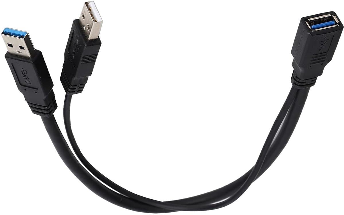 USB Verlengkabels - Dubbele Stekker Adapter - Externe Harde Schijf - Extra Voeding Poort - 30cm Lengte - Zwart — afbeelding 1