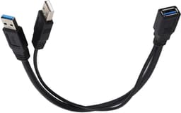 USB Verlengkabels - Dubbele Stekker Adapter - Externe Harde Schijf - Extra Voeding Poort - 30cm Lengte - Zwart — thumbnail 1