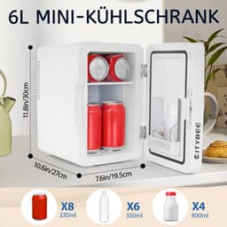 Glitzerlife - Multifunctioneel Skincare Mini-koelkast, 6 liter, klein, 12 V, 230 V, werkt stil, met spiegel en ledverlichting, Skincare koelkast voor cosmetica, cosmetica, koelkast, ideaal voor de auto -Wit — thumbnail 2