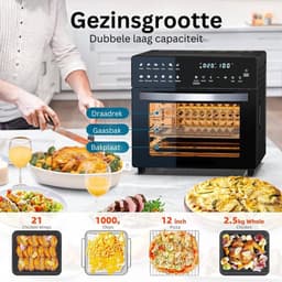 Luxe Heteluchtoven – Airfryer – Multifunctionele Combi Oven – Alles in één – 26L Inhoud – 12 Automatische Programma’s – LED Display – Zwart — thumbnail 9