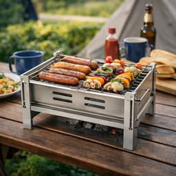 Opvouwbare BBQ 40x30x31CM - Houtskool Barbecue - Tafelgrill - Draagbare opvouwbare grill met rooster - Portable Vouw Barbecue - Festival BBQ - Camping - Chroom — thumbnail 4