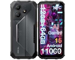 OSCAL MARINE 2 Robuuste Smartphone - Gemini AI - 12GB RAM+64GB ROM - 11000mAh Robuuste Telefoon - 6,56 Inch - IP68 IP69K - Dual SIM 4G - Android 15 - BT5.2 - NFC GPS - Zwart