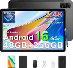 POCKAM P12 Pro - Tablet - 48GB RAM (12+36GB) + 256 GB ROM (2 TB/TF) - 12 Inch 2K 120Hz IPS - Android 16 - 12000mAh/18W - 4G LTE - Wi-Fi 5 - Bluetooth 5.0 - T7300 - Quad Speakers - Volledige accessoirebundel met toetsenbord en stylus-Zwart — thumbnail 1