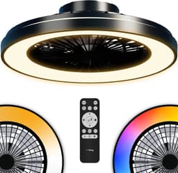 Airking Plafondventilator - Stille Ventilator met Lamp en Afstandsbediening 48,5cm - LED 40W Dimbaar - 3000K-6500K - Zomer en Winterstand Zwart — thumbnail 1