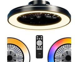 Airking Plafondventilator - Stille Ventilator met Lamp en Afstandsbediening 48,5cm - LED 40W Dimbaar - 3000K-6500K - Zomer en Winterstand Zwart — afbeelding 1
