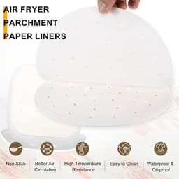 200 Bamboe Airfryer Liners 15,24 cm - Anti-aanbaklaag - Geperforeerd Perkamentpapier - Wegwerp demperpapier - Stoommand - Wit. — thumbnail 3