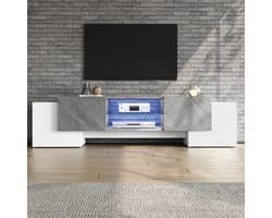 HAUSS SPOLE TV-Meubel - TV-Kast Met Bluetooth LED En Verstelbare Geharde Glasplank - Voor 60/65/70-Inch Televisies - MDF - 180x40x46.5 cm - Wit En Grijs