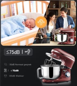 Florixa® Deegmachine - Elektrische Deegmixer - Keukenmixer - 6.2L - Mixen en Mengen- Rood - 38cm x 24cm x 32cm — thumbnail 5