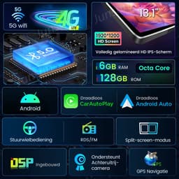 Junsun Android 15 Autoradio Geschikt Voor Peugeot 107 Toyota Aygo Citroen C1 Accessoires, 6GB+128GB, Draadloze CarPlay, DAB+, GPS-Navigatie, Bluetooth, Stuurwielbediening, Originele voertuigcamera, 13.1-inch Touchscreen, 4G, DSP, Octa-core processor — thumbnail 5
