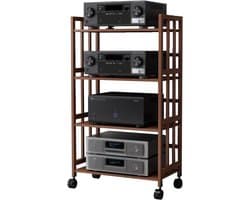 Audiorek Met Wielen - Media Tower - Entertainment Opslag - Verstelbare Hoogte - 50cm Breed