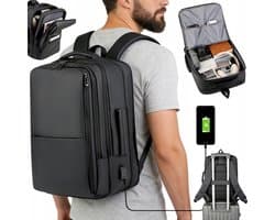 Zakelijke Rugzak - Laptop Rugzak - 40-50L Waterdichte Dagrugzak - Zwart - Polyester - 31x18x43cm - Met USB-poort & Vak voor 15.6" Laptop