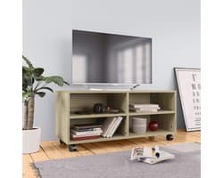 TV-kast met wielen - Mediameubel - Opbergen Multimedia - Vier open vakken - 90x35x35 cm - Sonoma Eiken