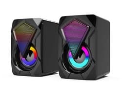 Oneay Computerluidsprekers, USB-voeding, stereo mini-multimedialuidsprekers met volumeregeling, gaming-luidsprekers met RGB-verlichting en jack-aansluiting voor pc, desktop, laptop of monitor