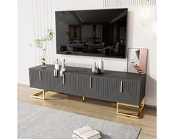 Tv-kast - Lowboard meubel - Woonkamer opbergen - Gestructureerde deur design - 170 cm breed - Grijs met goud