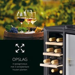 Aurixi® Professionele Horica Minibar Koeling – Wijnkoelkast 23L – Flessenkoelkast met Glazen Deur – Mini Koelkast met Glazen Deur – Kleine Drankenkoelkast – 4 Opslagniveaus Voor 8 Flessen – Minibar - Zwart-inox - 54cm x 30cm x 51cm — thumbnail 3