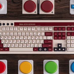8Bitdo Retro 108 toetsenbord Gamen USB + RF Wireless + Bluetooth Bordeaux rood, Wit — thumbnail 4