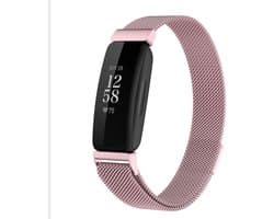Horlogebandje - Geschikt voor Fitbit Inspire 3 - Milanees smartwatch bandje - Watchband - Verstelbaar - Magnetisch - Metaal - Roze - Jonyx
