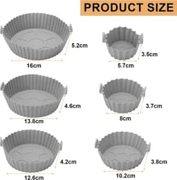 Siliconen bakvorm voor de airfryer, 6 stuks ronde accessoires, herbruikbare bakvorm voor de airfryer, siliconen schaal voor de airfryer en magnetron, grijs — thumbnail 2