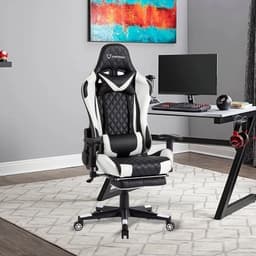 FOXSPORT verstelbare gaming chair - PC-bureaustoel met voetsteun - hoogte en helling verstelbaar - met hoofdsteun en lendensteun - gamingstoel voor kantoor - Wit — thumbnail 5