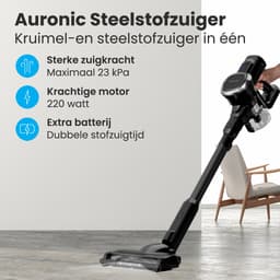 Auronic Steelstofzuiger Draadloos 220W - Draadloze Stofzuiger - HEPA Filter - Zelfstaand - Extra Accu - Op Accu - Zonder Zak - Kruimeldief - Vacuum Cleaner - Zwart — thumbnail 2