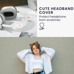 Kattenoortjes koptelefoon decoratie compatible met Apple AirPods Max headset - Gaming accessoires - Silicone - Wit en roze . — thumbnail 2