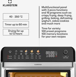 Klarstein Airfryer AirGlaze Digitale Kleuren Heteluchtfriteuse – 34 liter, 2200 W, 19 Programma's, Rotisserie, Touchscreen, 40-350 °C, Pizzasteen & Grillroosters, Roestvrij Staal, Dubbelwandige Deur, Zwart - voor Keuken - Heteluchtoven — thumbnail 6