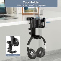 oCreon Draaibare 3-in-1 Hoofdtelefoonhaak met Bureauklem – Houder voor Controller en Beker - Universeel — thumbnail 5