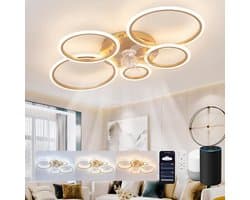 5 Ringen Plafondventilator - Goud - 6 Snelheden - Bedienbaar Met Alexa & Google Assistant - Moderne Cirkel Ventilator Licht — afbeelding 1