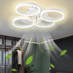 4 Ringen Ventilator - Wit - 60 cm - Smart Lamp - Kroonluchter - Dimbaar Met Afstandsbediening - 64W — thumbnail 1