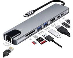 VEXON Cablehub Pro - 8 in 1 USB C Hub - USB Hub - Docking Station - USB Splitter - 4K HDMI - USB A - USB C - Ethernet - Micro SD - Geschikt voor Laptop, Macbook, Windows