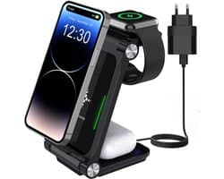 3-in-1 Oplaadstation + 20W USB-C Power Adapter - Draadloze Oplader - Universeel - Qi Gecertificeerd