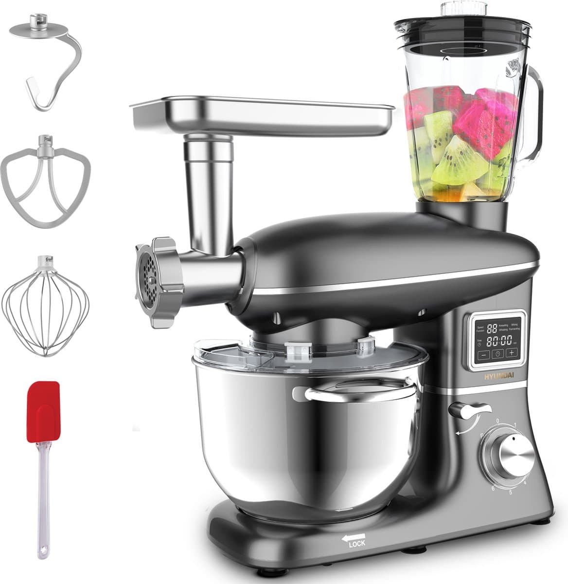 HYUNDAI - Success Cake+ Keukenmachine met Blender en Vleesmolen - 1500 W - 6,2 L RVS Mengkom - 6 Snelheden - Grijs — afbeelding 1