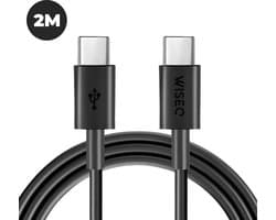 WiseQ Q USB-C naar USB C Kabel - 2 METER Oplaadkabel - Zwart