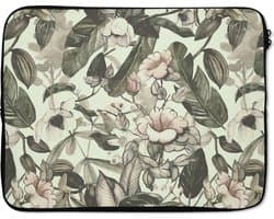 Laptophoes 15.6 inch - Bloemen - Bladeren - Vintage - Patronen - Laptop sleeve - Binnenmaat 37x26 cm - Zwarte achterkant
