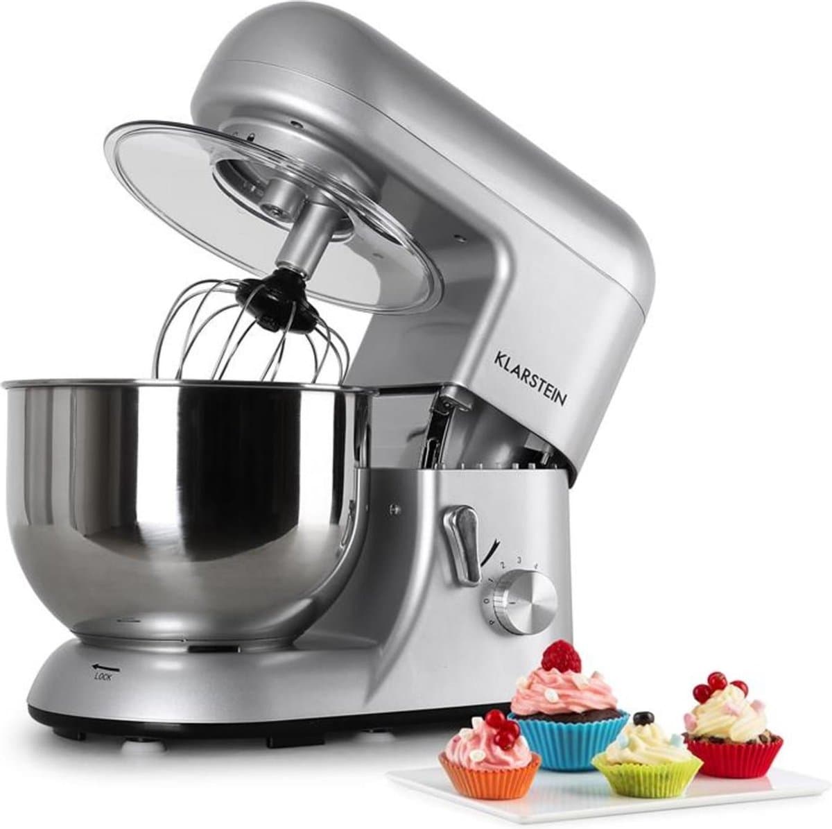 Klarstein keukenmachine, Knetmaschine met 5L kom, 1800W Profi keukenmachine met Knethaken en Schneebesen, Universal keukenmachine met 6 standen, Teigmaschine zum roeren, Kneten en Aufschlagen - Keukenmachine,2L - voor Keuken - Garde - RVS — afbeelding 1