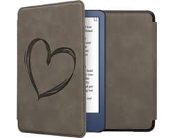 kwmobile e-reader hoesje geschikt voor Amazon Kindle (2022/2024) hoes - Ereader flip case met standaard - Kunstleren e reader cover - Brushed Hart design in grijs