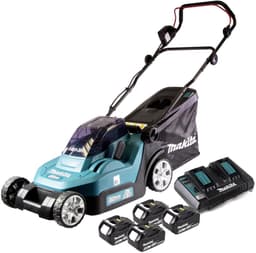 Makita DLM 382 PT4 accugrasmaaier 36 V ( 2x 18 V ) 38 cm 40 l + 4x accu 5.0 Ah + dubbele lader — thumbnail 3
