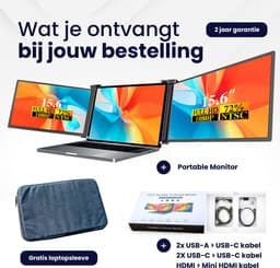 HoriVue Portable Monitor Max 15.6 Inch - Triple Screen - Full HD 60Hz - Draagbare Monitor - Extra Scherm Laptop - Laptop Scherm Uitbreider - Plug & Play - Geschikt voor Apple en Windows - Inclusief Beschermhoes - Tri Screen — thumbnail 3