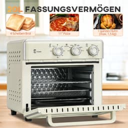 ZYLARO Airfryer oven - Vrijstaande Elektrische Oven - AirFryer, Bakken, Grillen en meer - 20 Liter - 1400 Watt - Vintage crème wit — thumbnail 8