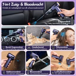 Kruimeldief Snoerloos – 15000 PA Zuigkracht – 7 Opzetstukken – Auto Handstofzuiger met HEPA Filter – Air Duster – Kruimelzuiger – Woodoro — thumbnail 3