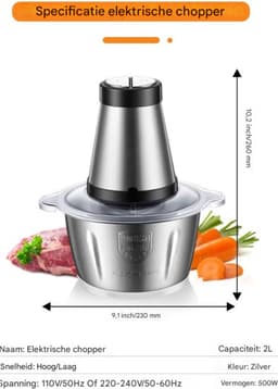 Compacte Professionele Elektrische Vlees/Gehaktmolen - RVS - 2 Snelheden - 2L Capaciteit — thumbnail 3