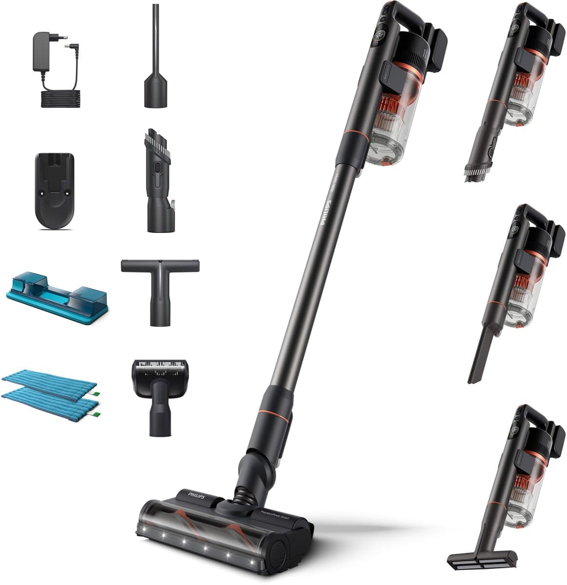 PHILIPS XC7055/01 7000 SERIES AQUA Steelstofzuiger incl. kruimelzuiger Zwart/Koraalrood — afbeelding 1