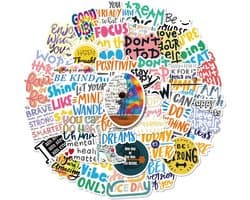 Inspiratie Teksten Stickers 50 Stuks | Quote Stickers | Quotes | Motivatie | Grappige Stickers | Laptop Stickers | Stickers Kinderen en Volwassenen | Stickervellen | Plakstickers | Koffer Stickers | Stickers Bullet Journal en Planner
