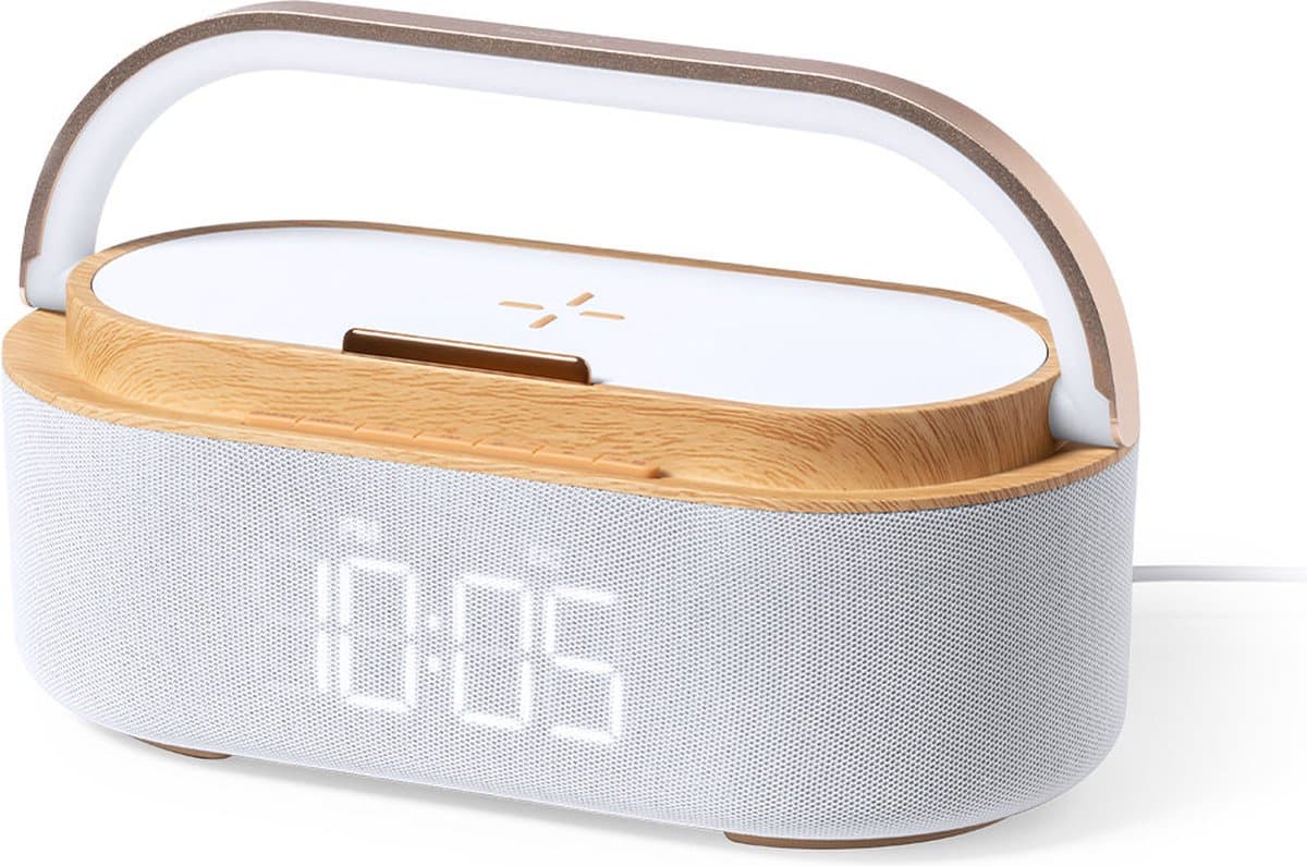 Digitale wekkerradio met draadloze oplader - bluetooth speaker met accu - Snoozefunctie - USB-C - Nachtlampje - dimbaar led display - cadeau voor mannen & vrouwen — afbeelding 1
