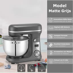 BioloMix® Deegmachine - Keukenmixer 6 Liter - Kneedmachine Keukenmachine 4KG RVS - Deegmixer Zwaar Deeg - Matte Grijs — thumbnail 2
